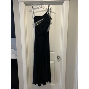 Black gemstone one shoulder formal gown